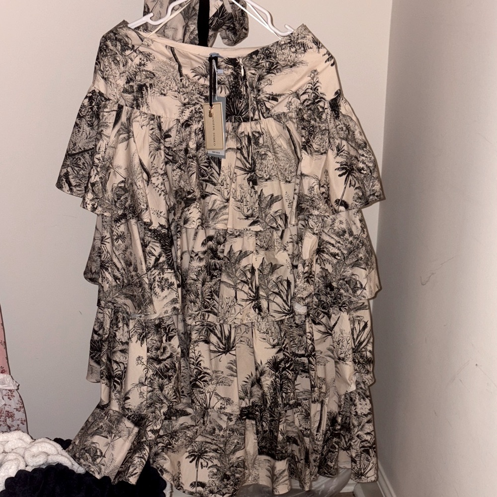 Tropical Print Ruffle Blouse